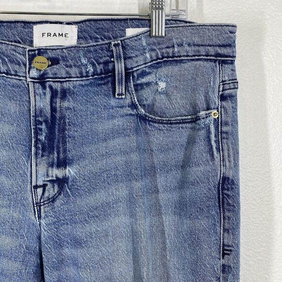 Frame Jeans Womens Size 31 Le Garcon Beldon Rip Destroyed Cropped Blue Denim - Picture 3 of 12